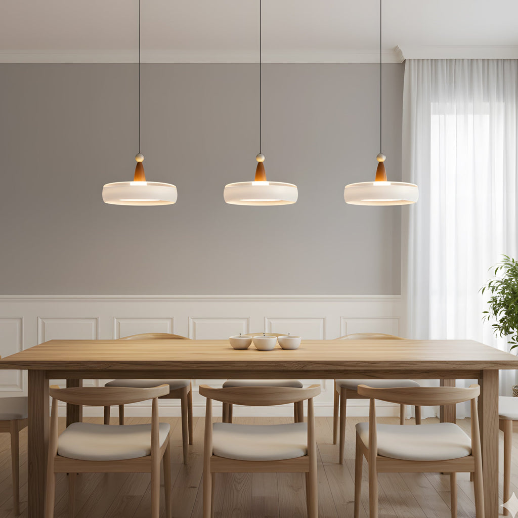 Champagne Linear 3-Light Glass Pendant with Wood-Grain Finish