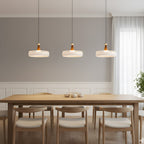 Champagne Linear 3-Light Glass Pendant with Wood-Grain Finish