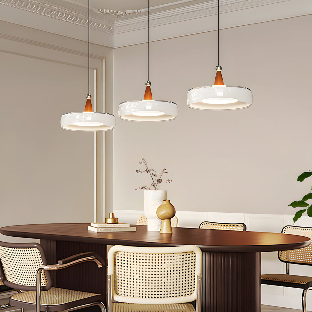 Champagne Linear 3-Light Glass Pendant with Wood-Grain Finish
