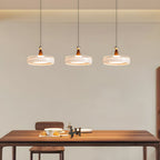 Champagne Linear 3-Light Glass Pendant with Wood-Grain Finish