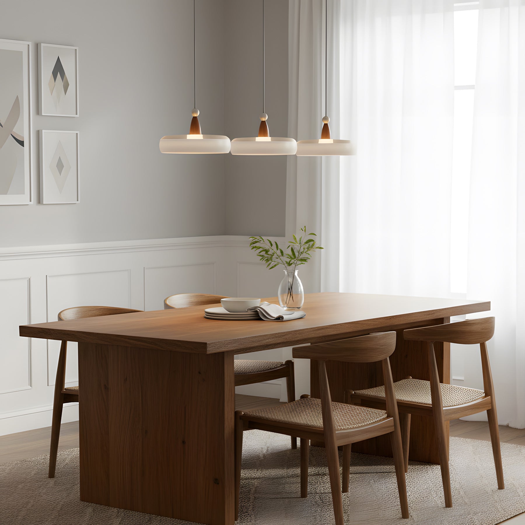 Champagne Linear 3-Light Glass Pendant with Wood-Grain Finish