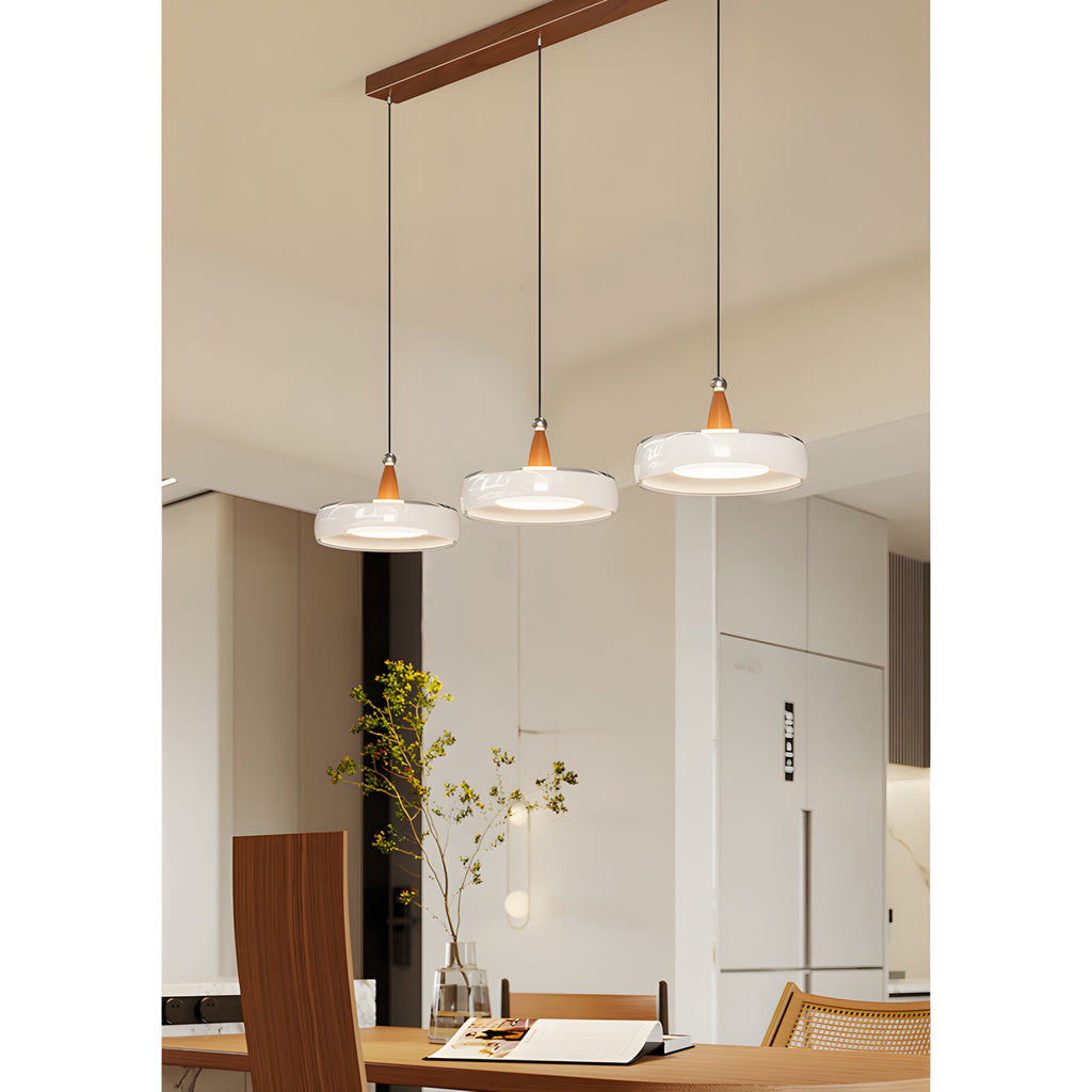 Champagne Linear 3-Light Glass Pendant with Wood-Grain Finish