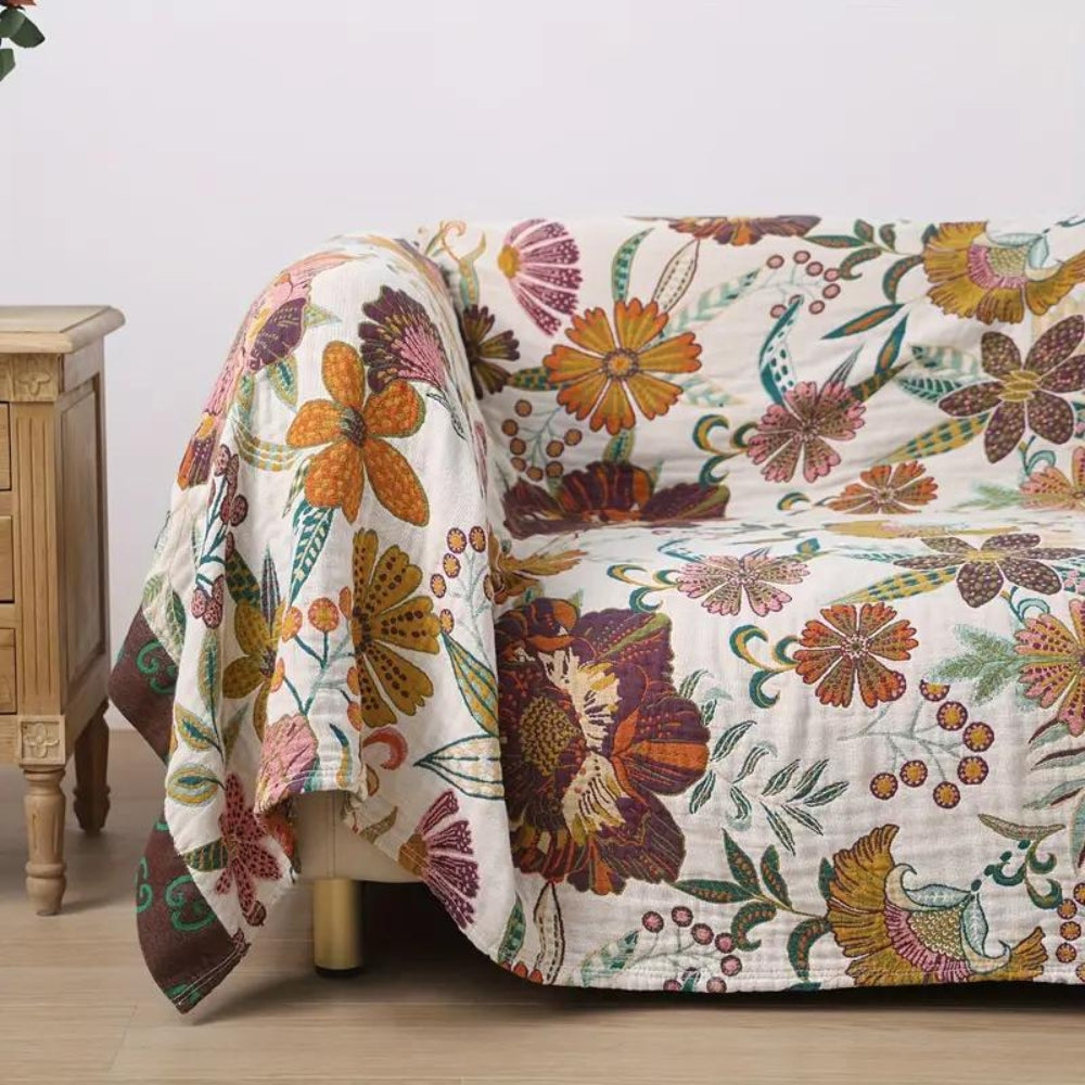 CharmBloom: Floral Cotton Blanket with Decorative Pattern & Easy-Care Material – for Bed & Living Area