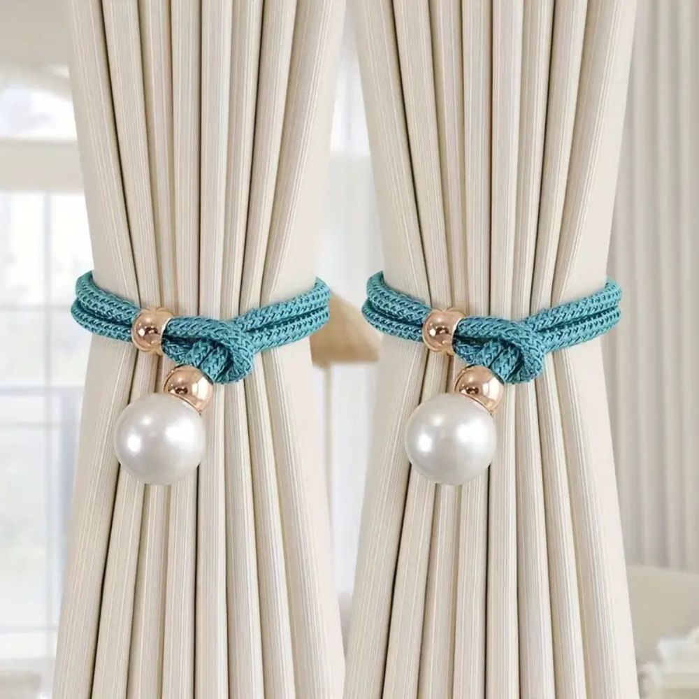 CharmePearl: Elegant Curtain Holder in Pearl Look – Stylish Accessory for Living Room & Bedroom (Set of 2)