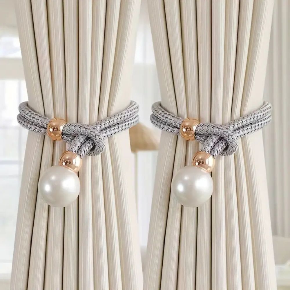 CharmePearl: Elegant Curtain Holder in Pearl Look – Stylish Accessory for Living Room & Bedroom (Set of 2)