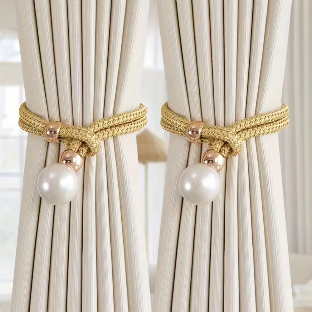 CharmePearl: Elegant Curtain Holder in Pearl Look – Stylish Accessory for Living Room & Bedroom (Set of 2)