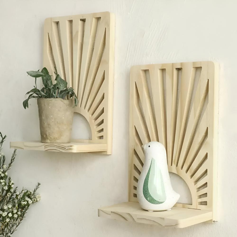 Solmiro – Wooden Sunbeam Wall Shelf