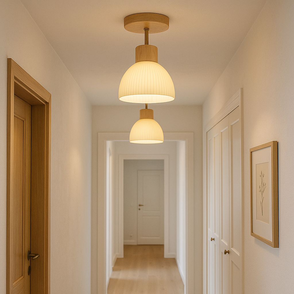 Ailsa Ceiling Lamp | Natural Wood & Glass, Soft Ambient Lighting