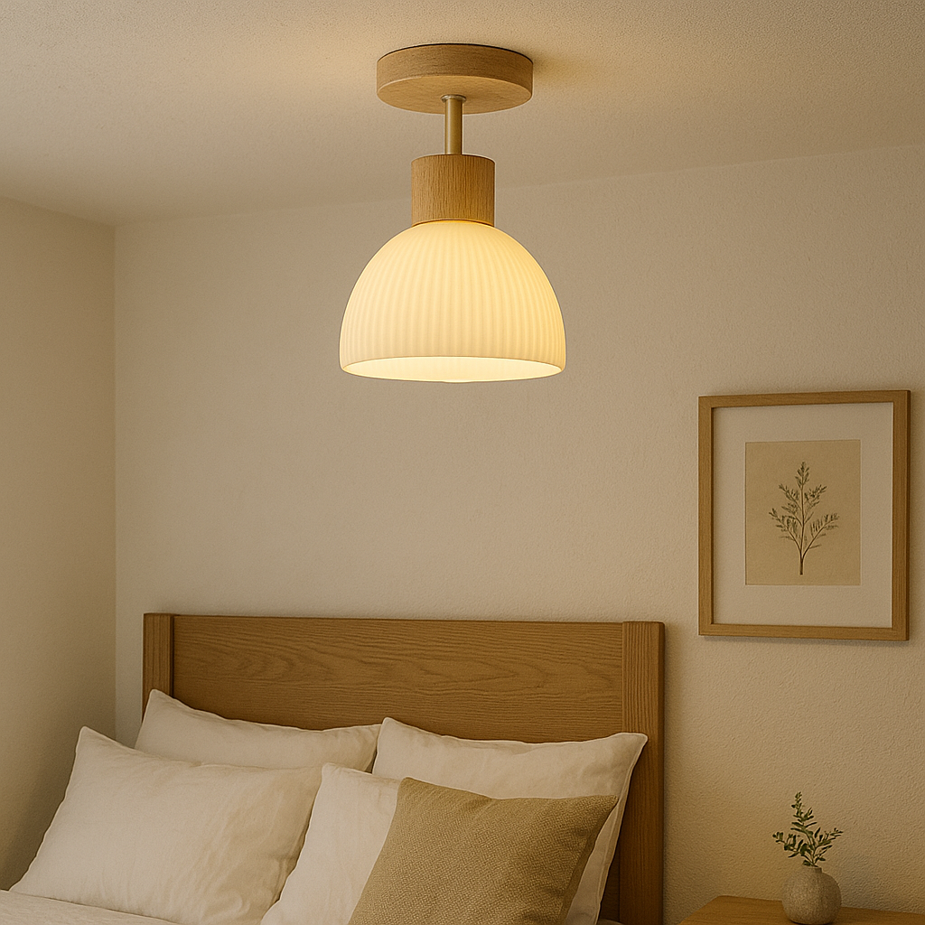 Ailsa Ceiling Lamp | Natural Wood & Glass, Soft Ambient Lighting