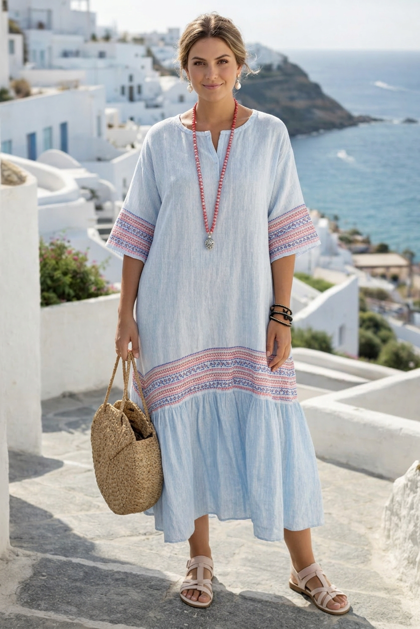 Effortless Maxi Dress for Women Embroidered Tiered Kaftan