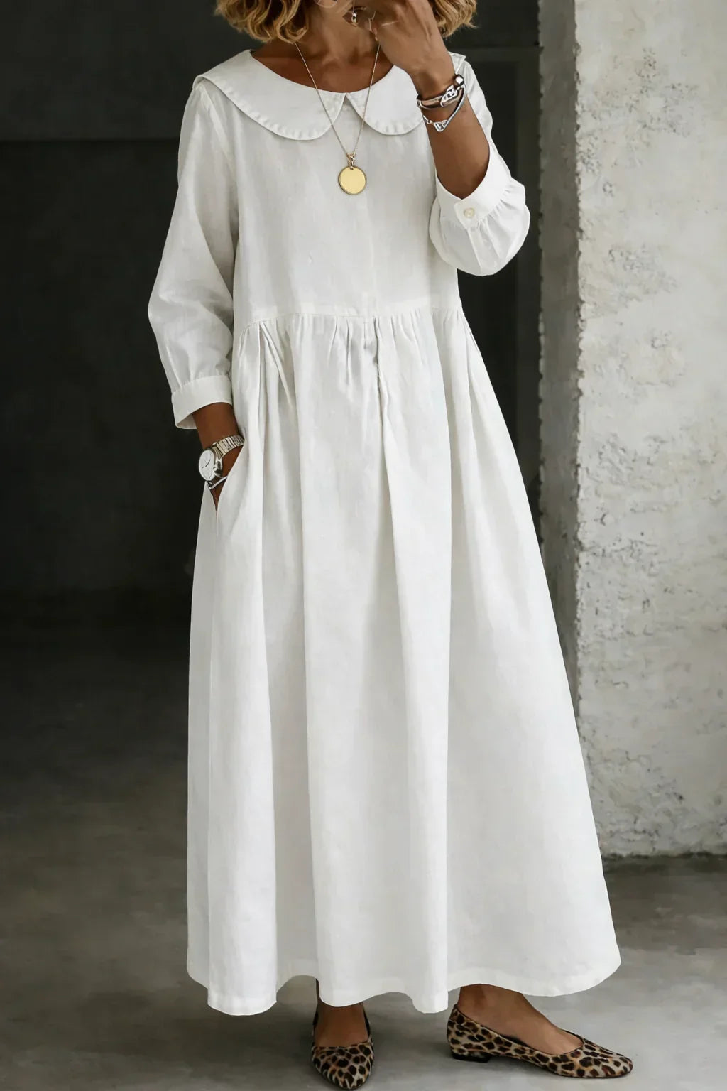 Effortless Maxi Dress for Women Round-Collar Long-Sleeve
