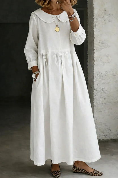 Effortless Maxi Dress for Women Round-Collar Long-Sleeve