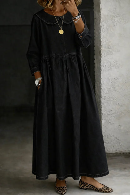 Effortless Maxi Dress for Women Round-Collar Long-Sleeve