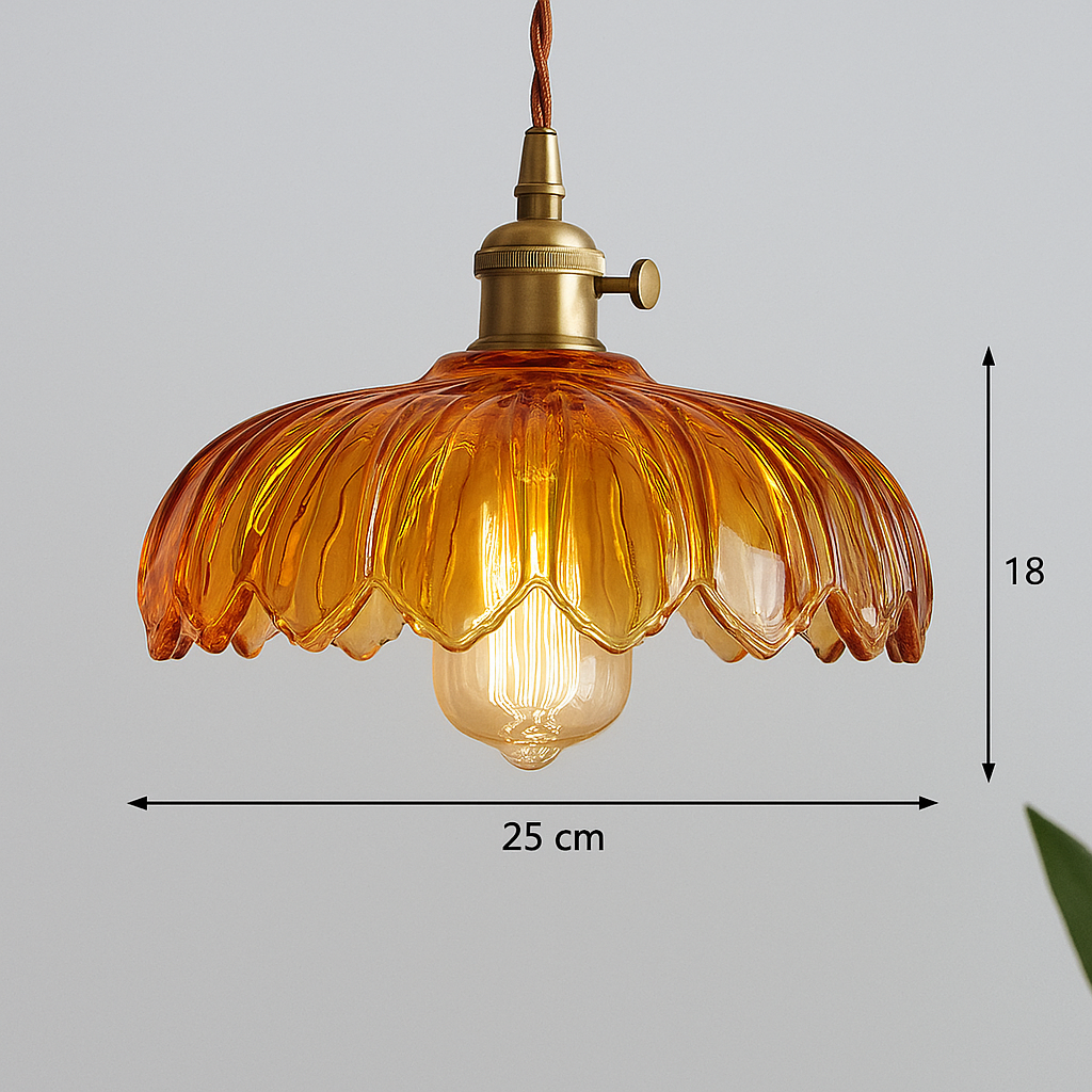 Bela Vintage Flower Pendant Lamp | Glass Shade, Brass Finish