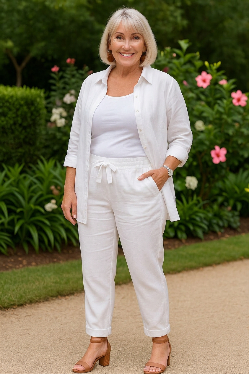 Effortless Two-Piece Set for Women Collared Tapered Belted