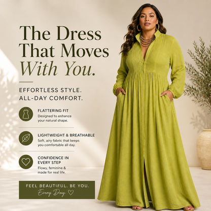 Effortless Maxi Dress for Women Collared Pintuck Long-Sleeve — Blue