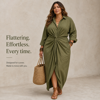 Effortless Maxi Dress for Women Wrap Knotted Collared