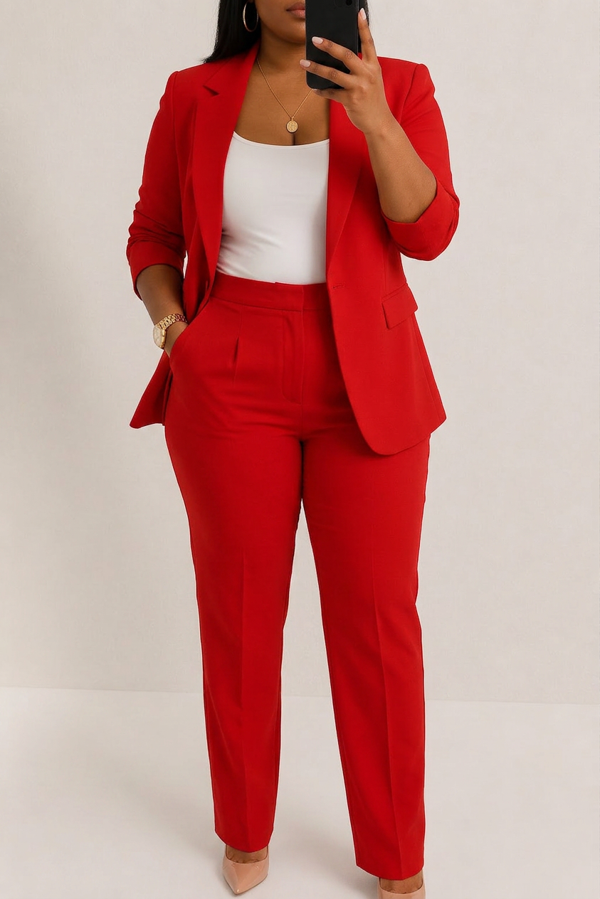 Elegant Two-Piece Set for Women Tailored Blazer Wide-Leg