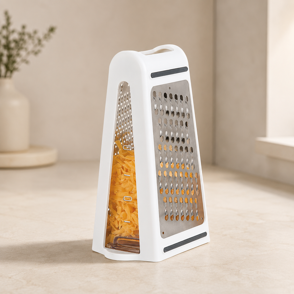 Cheese Grater, Stainless Steel, 2-Sided Design, Storage Container