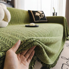 ChenilLoom: Herringbone Chenille Sofa Cover – Fringe Throw for Living Room