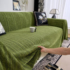 ChenilLoom: Herringbone Chenille Sofa Cover – Fringe Throw for Living Room