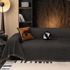 ChenilleHeart: Sofa Cover with Zigzag Weave Pattern & Elegant Fringe Decoration – for Sofa & Armchair