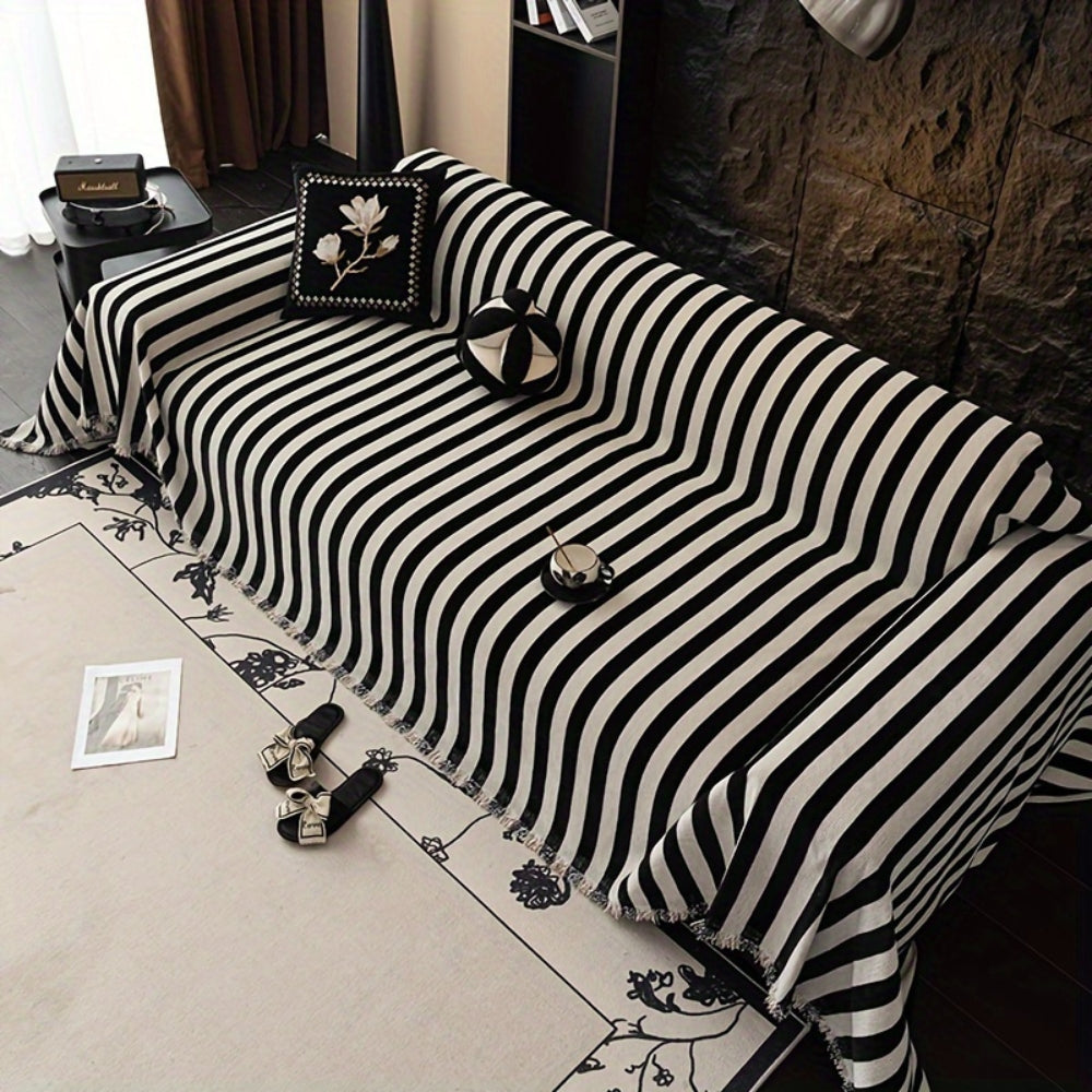 ChenilleStyle: Sofa cover in modern striped design in black and white for cozy comfort – for sofa and living area