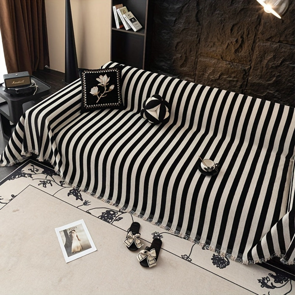 ChenilleStyle: Sofa cover in modern striped design in black and white for cozy comfort – for sofa and living area