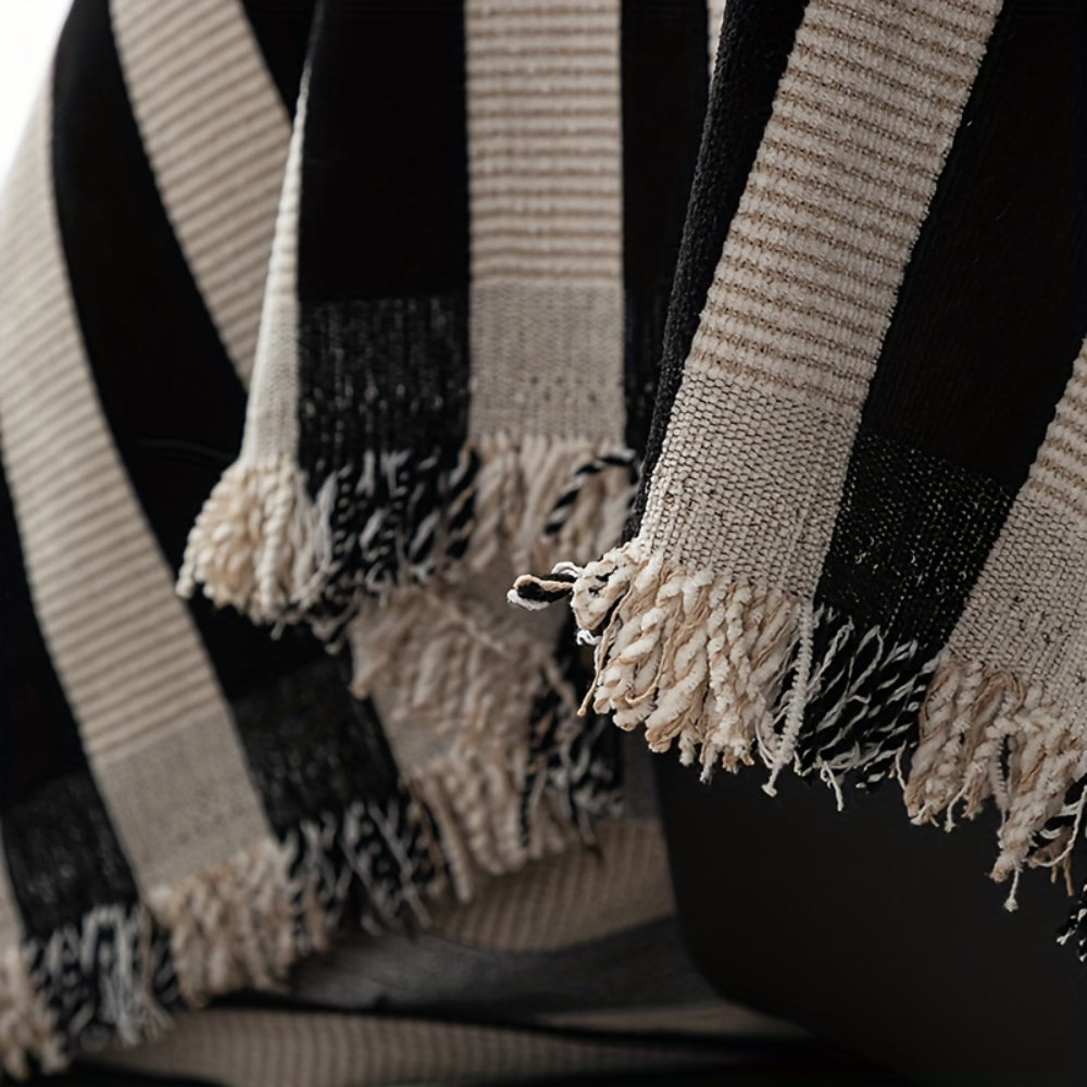 ChenilleStyle: Sofa cover in modern striped design in black and white for cozy comfort – for sofa and living area