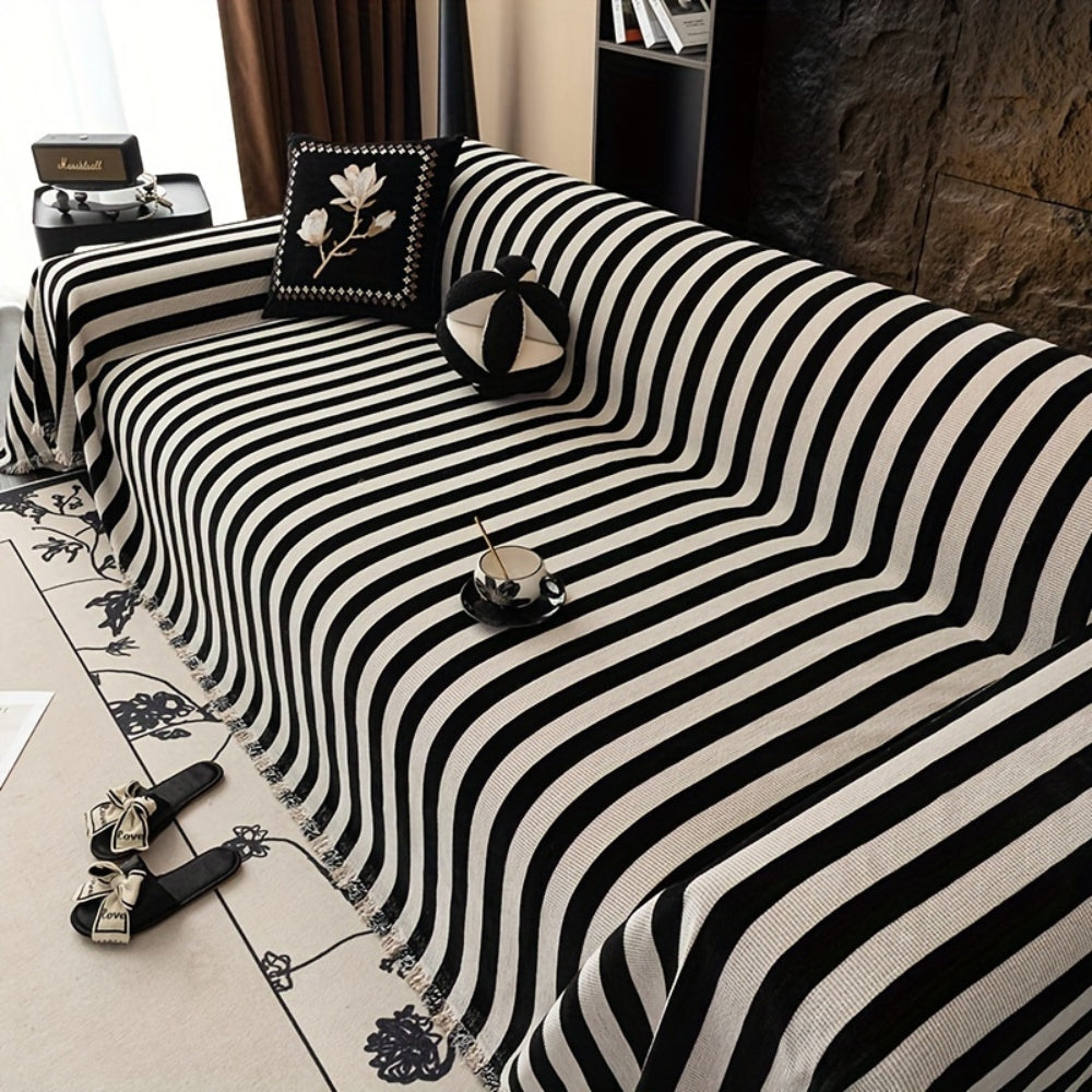 ChenilleStyle: Sofa cover in modern striped design in black and white for cozy comfort – for sofa and living area