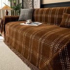 ChesterFeld: Checkered Sofa Throw in Chenille with Tassels – for Living Room & Couch