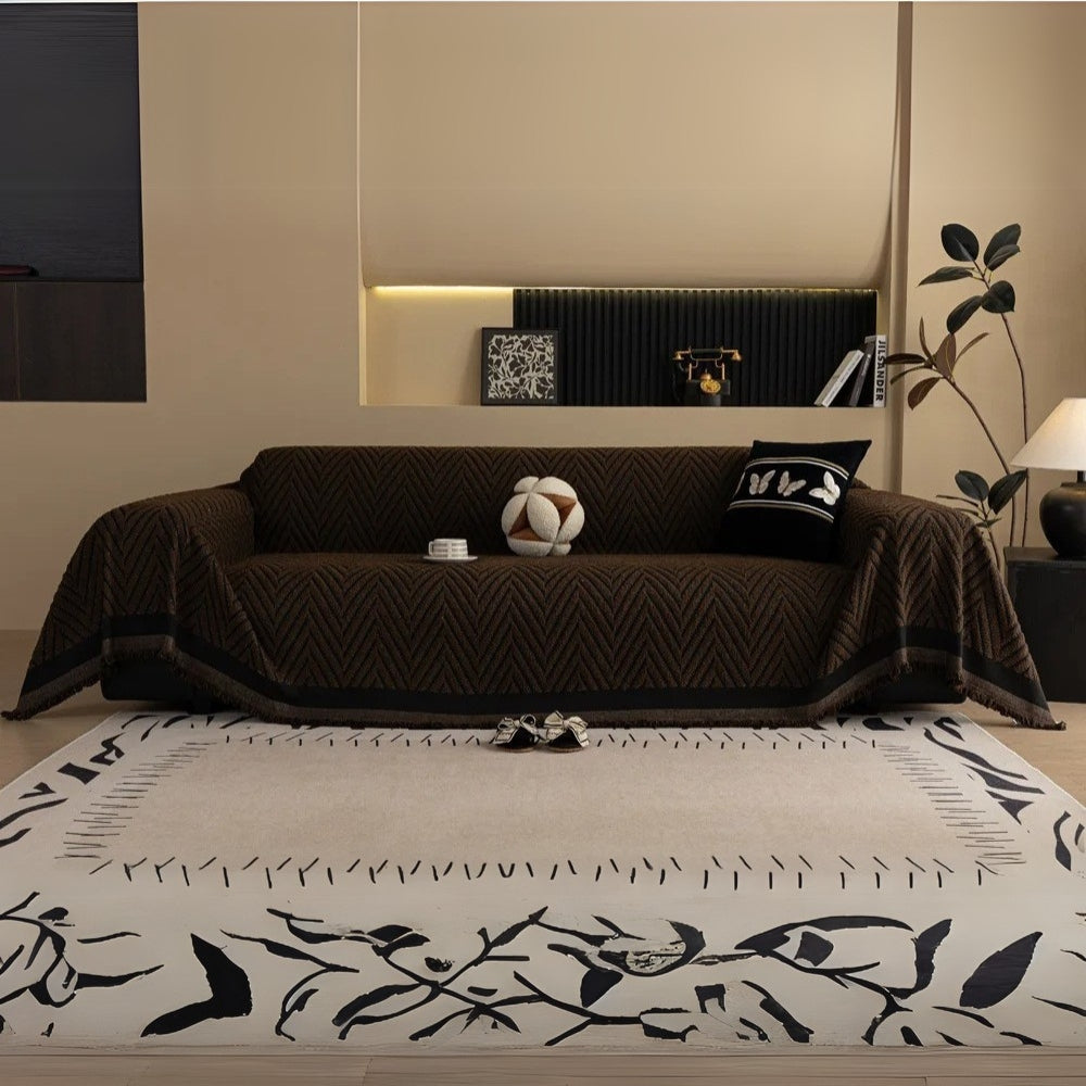 ChevronHaus: Sofa Throw in Herringbone Design with Decorative Tassels – for Living Room & Couch