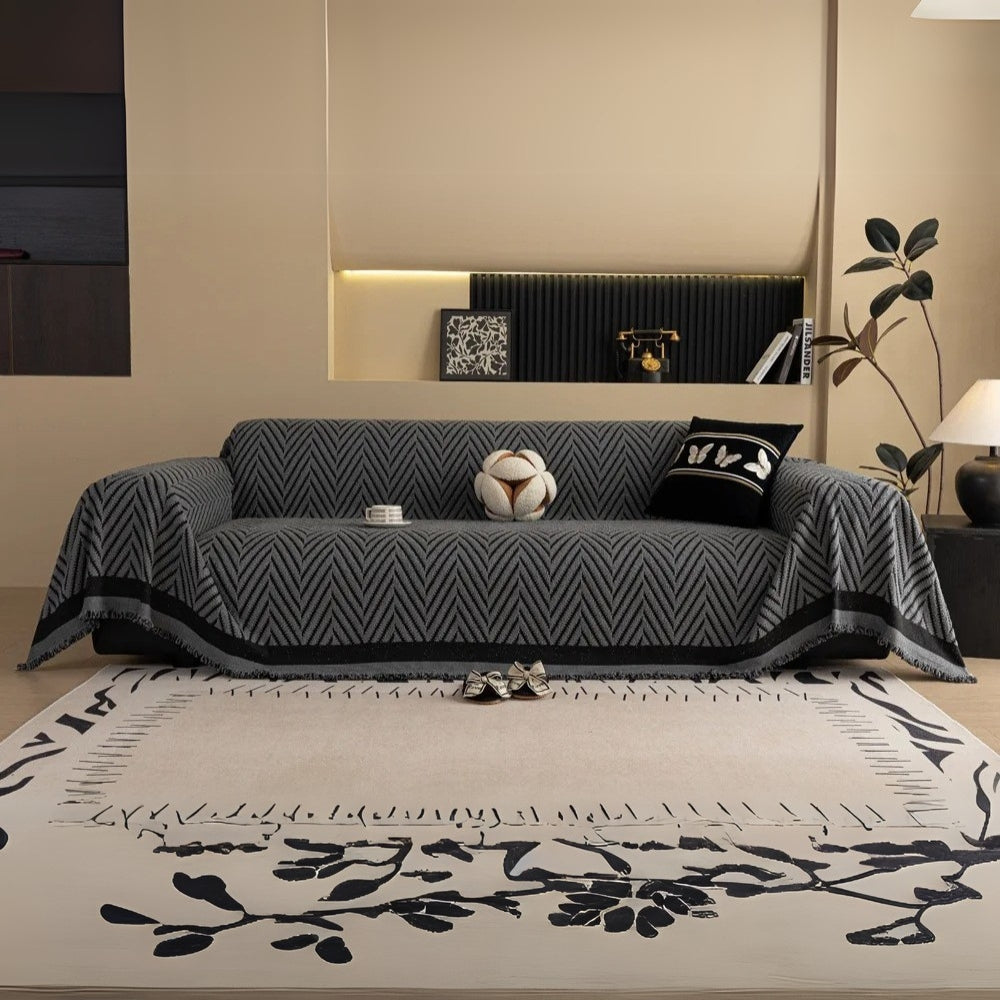 ChevronHaus: Sofa Throw in Herringbone Design with Decorative Tassels – for Living Room & Couch