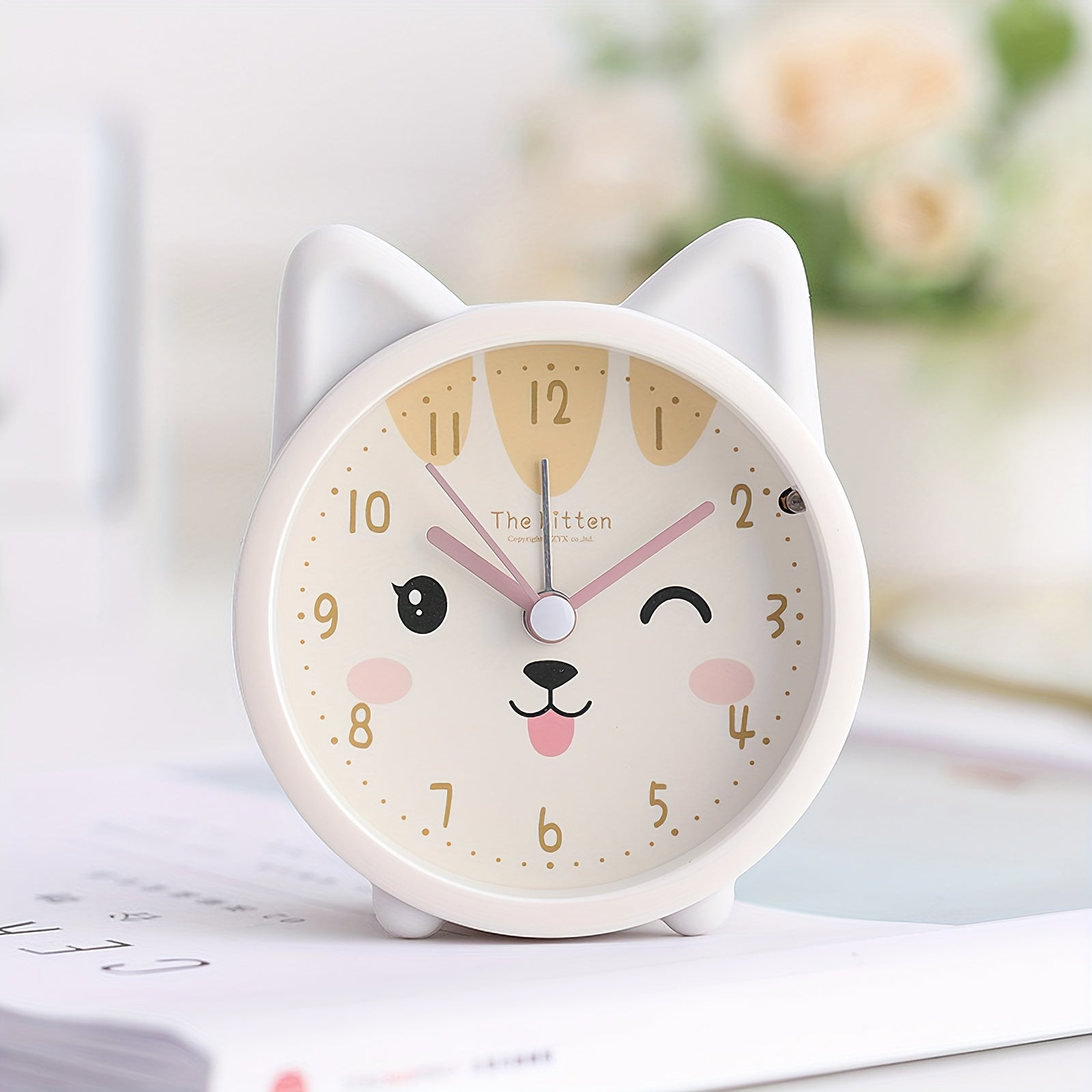 Kids Alarm Clock Bunny Shape Non Ticking Analog With Night Light