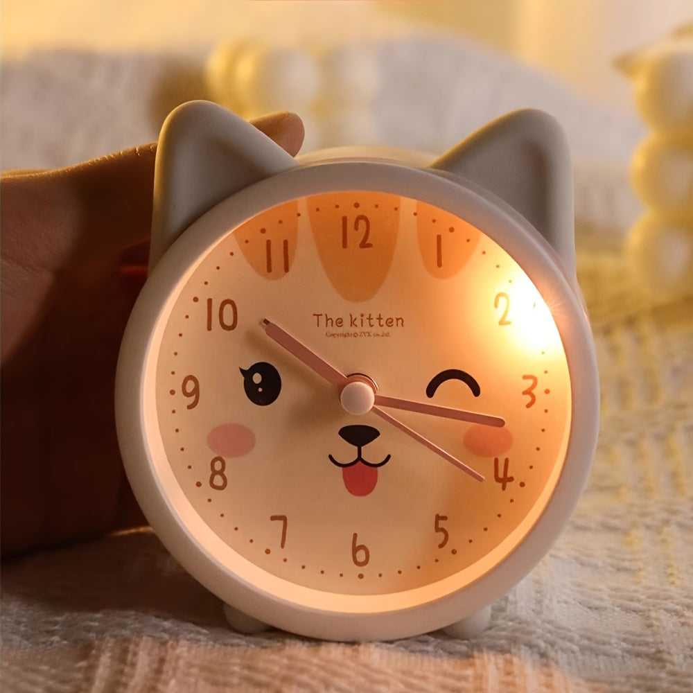 Kids Alarm Clock Bunny Shape Non Ticking Analog With Night Light