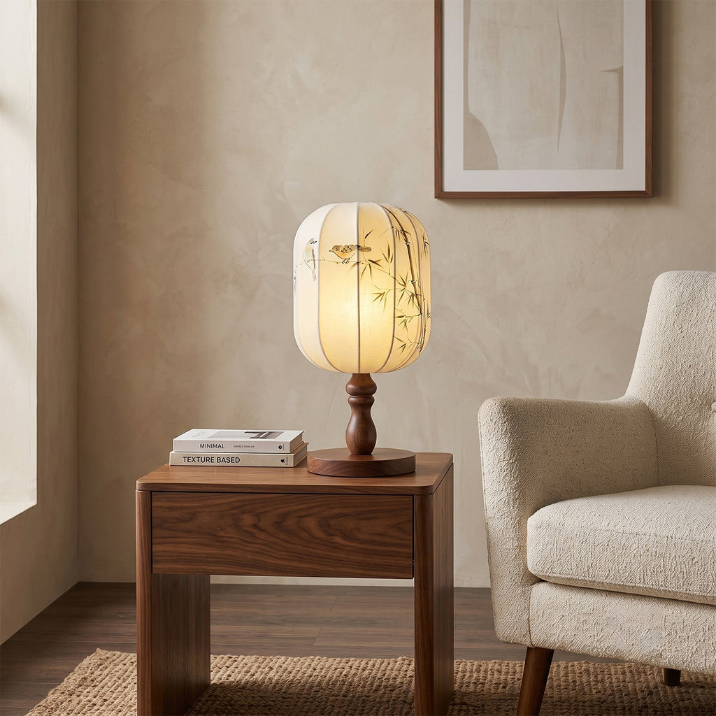 Chisato Hand-Painted Lantern Table Lamp with Wood Base