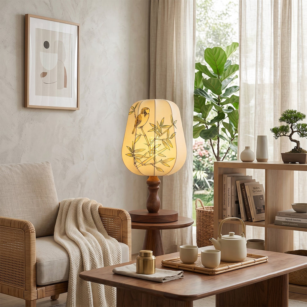 Chisato Hand-Painted Lantern Table Lamp with Wood Base