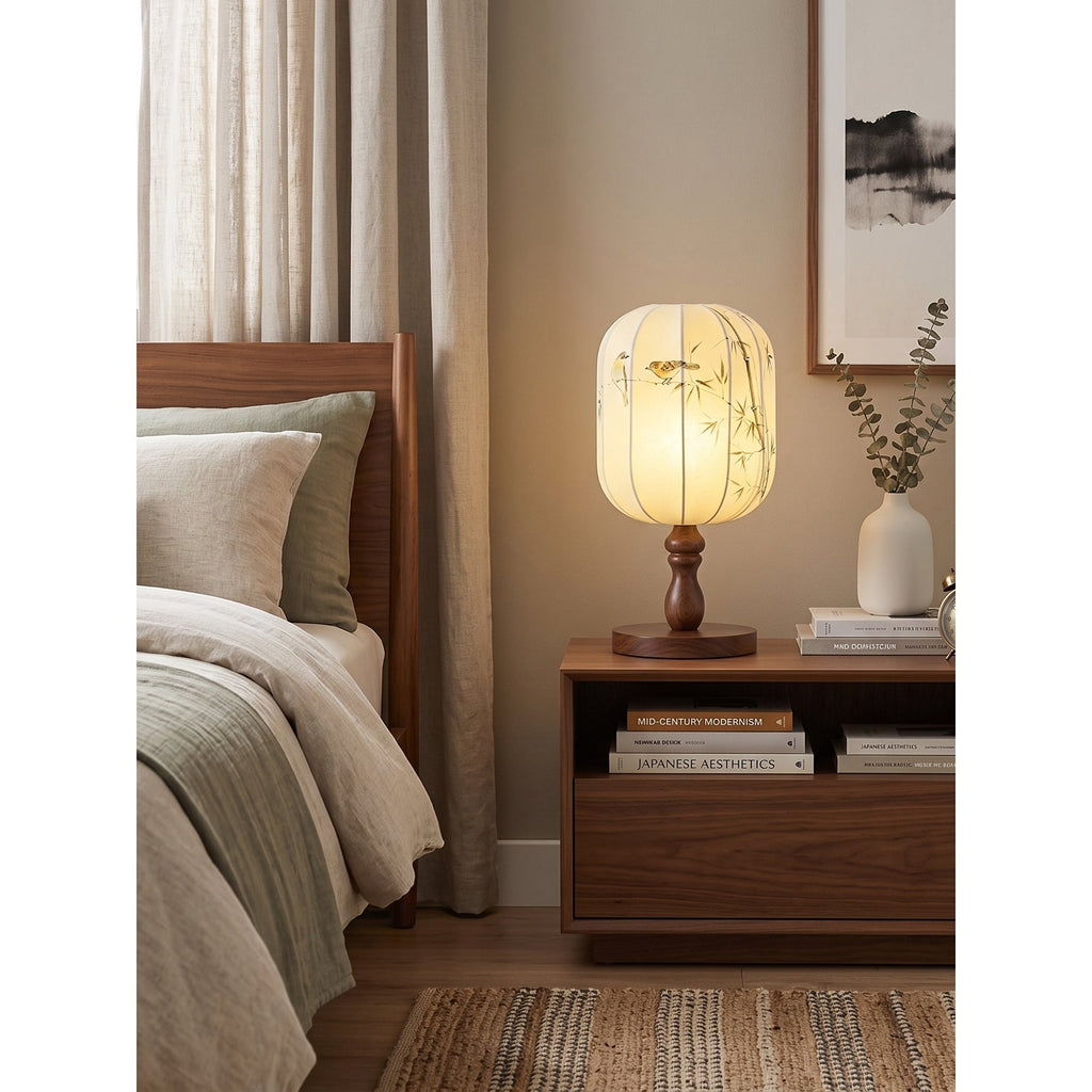 Chisato Hand-Painted Lantern Table Lamp with Wood Base
