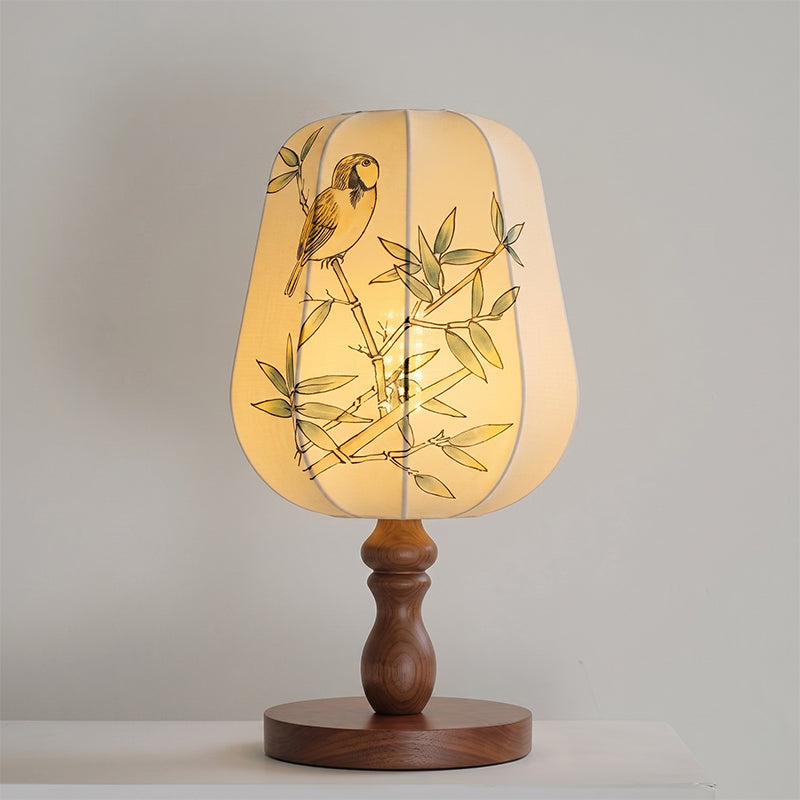 Chisato Hand-Painted Lantern Table Lamp with Wood Base