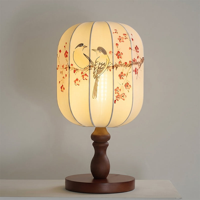 Chisato Hand-Painted Lantern Table Lamp with Wood Base