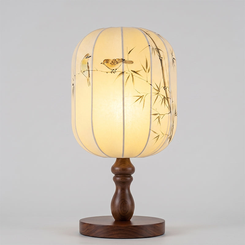 Chisato Hand-Painted Lantern Table Lamp with Wood Base