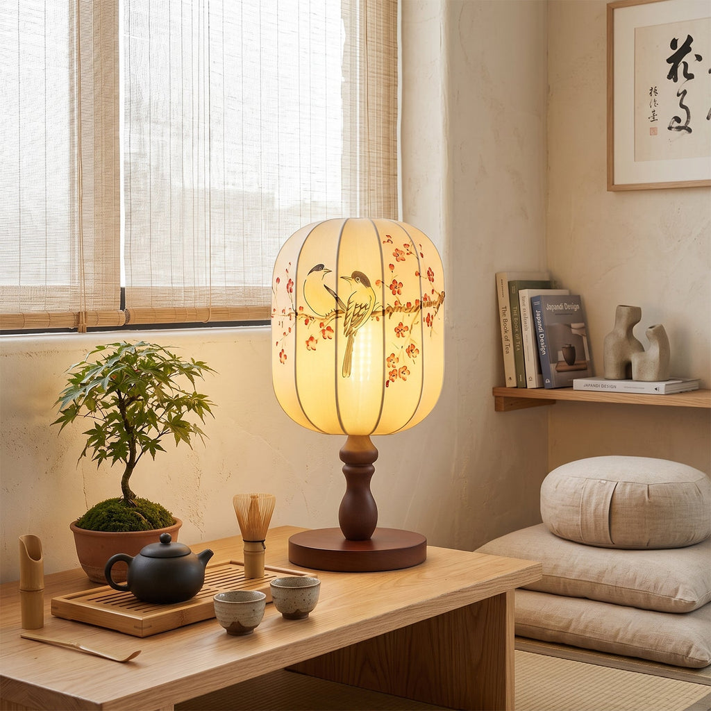 Chisato Hand-Painted Lantern Table Lamp with Wood Base