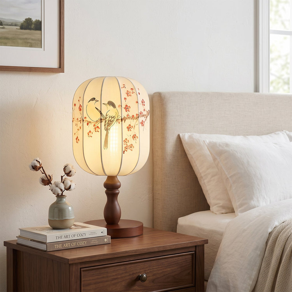 Chisato Hand-Painted Lantern Table Lamp with Wood Base