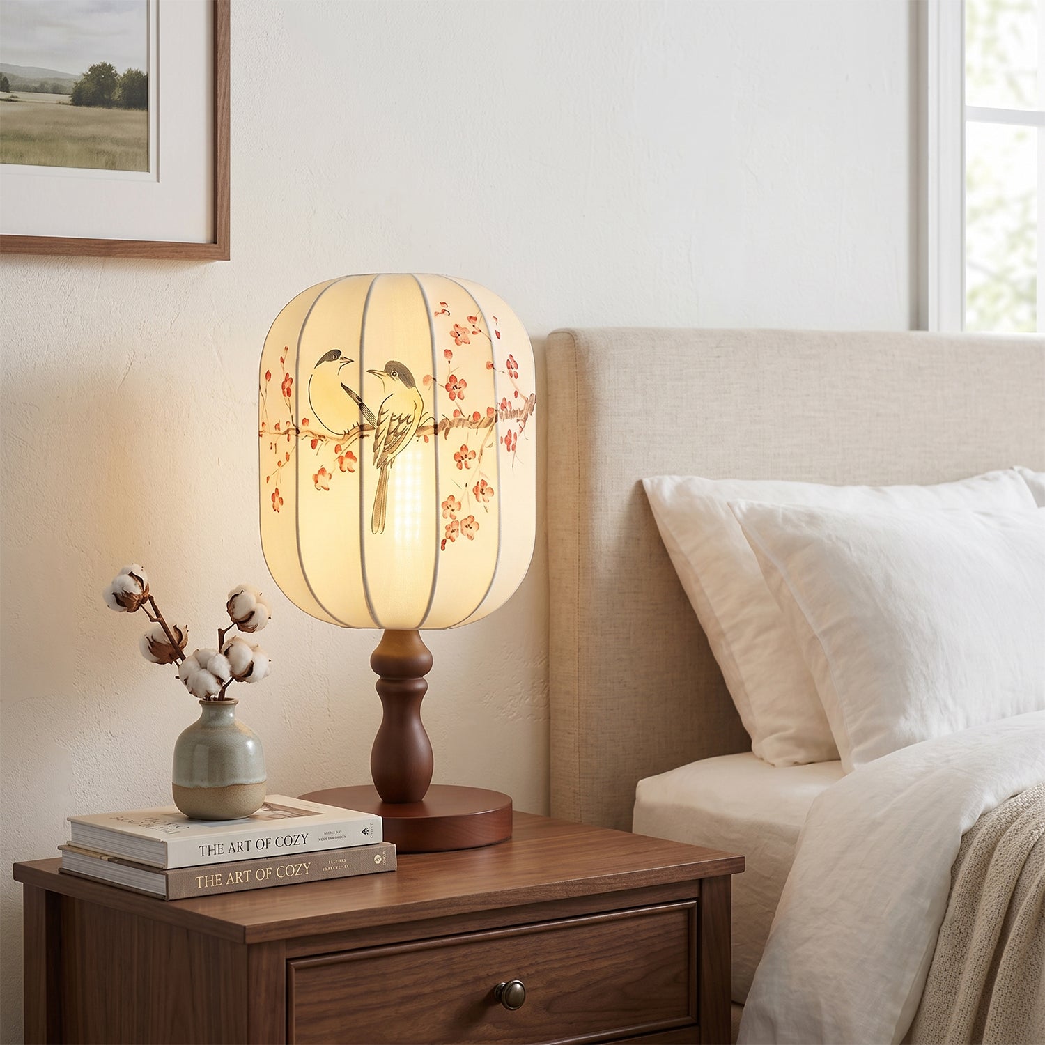 Chisato Hand-Painted Lantern Table Lamp with Wood Base