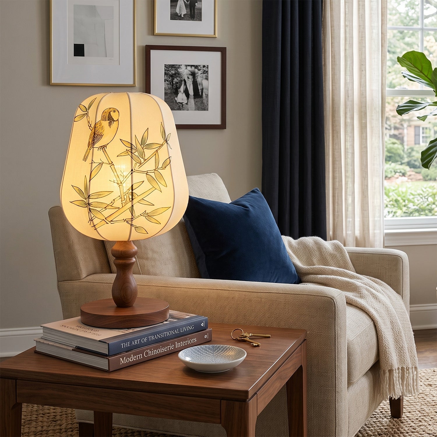 Chisato Hand-Painted Lantern Table Lamp with Wood Base