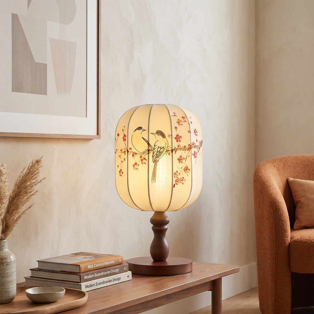 Chisato Hand-Painted Lantern Table Lamp with Wood Base