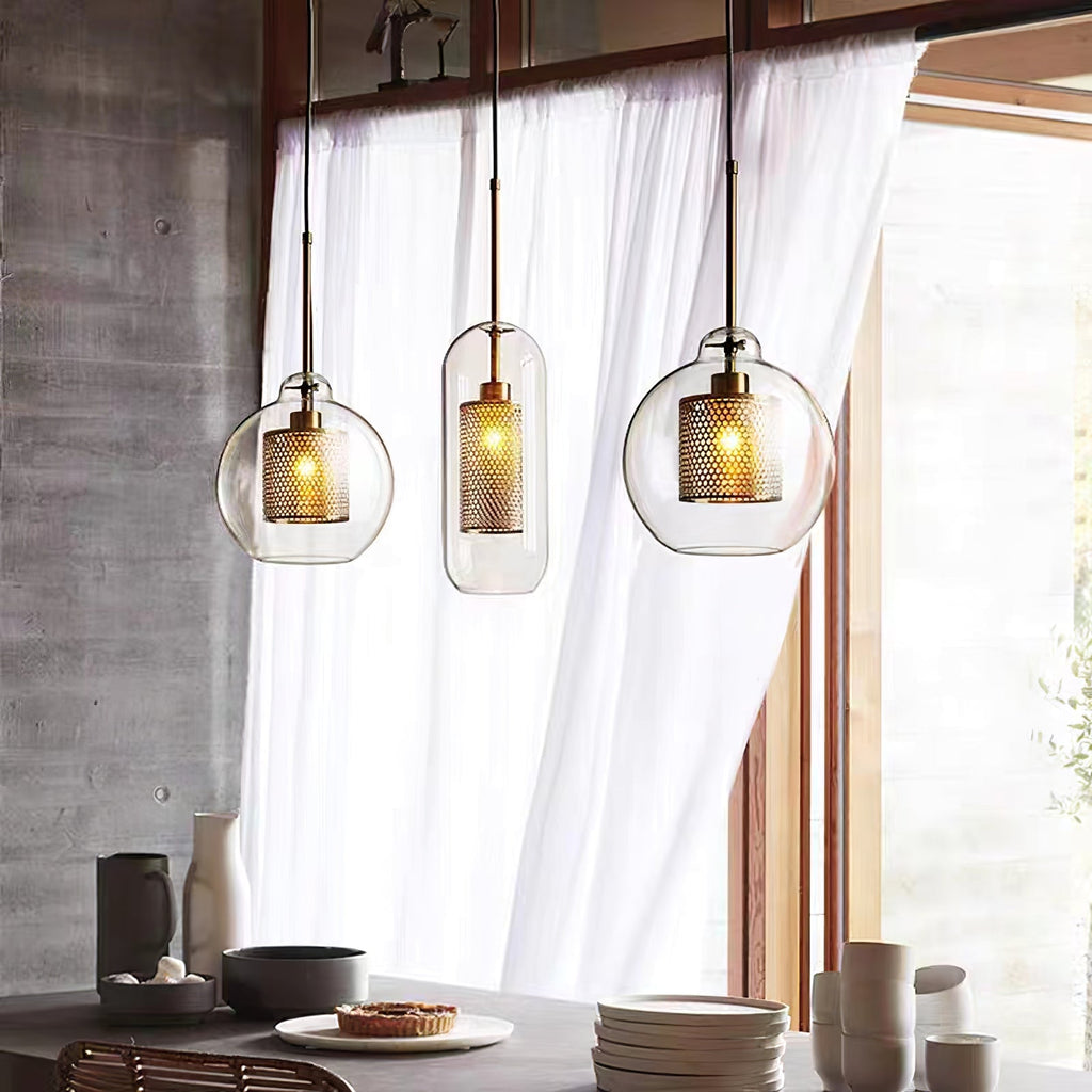 Chiswick Double-Layer Glass and Mesh Pendant Light