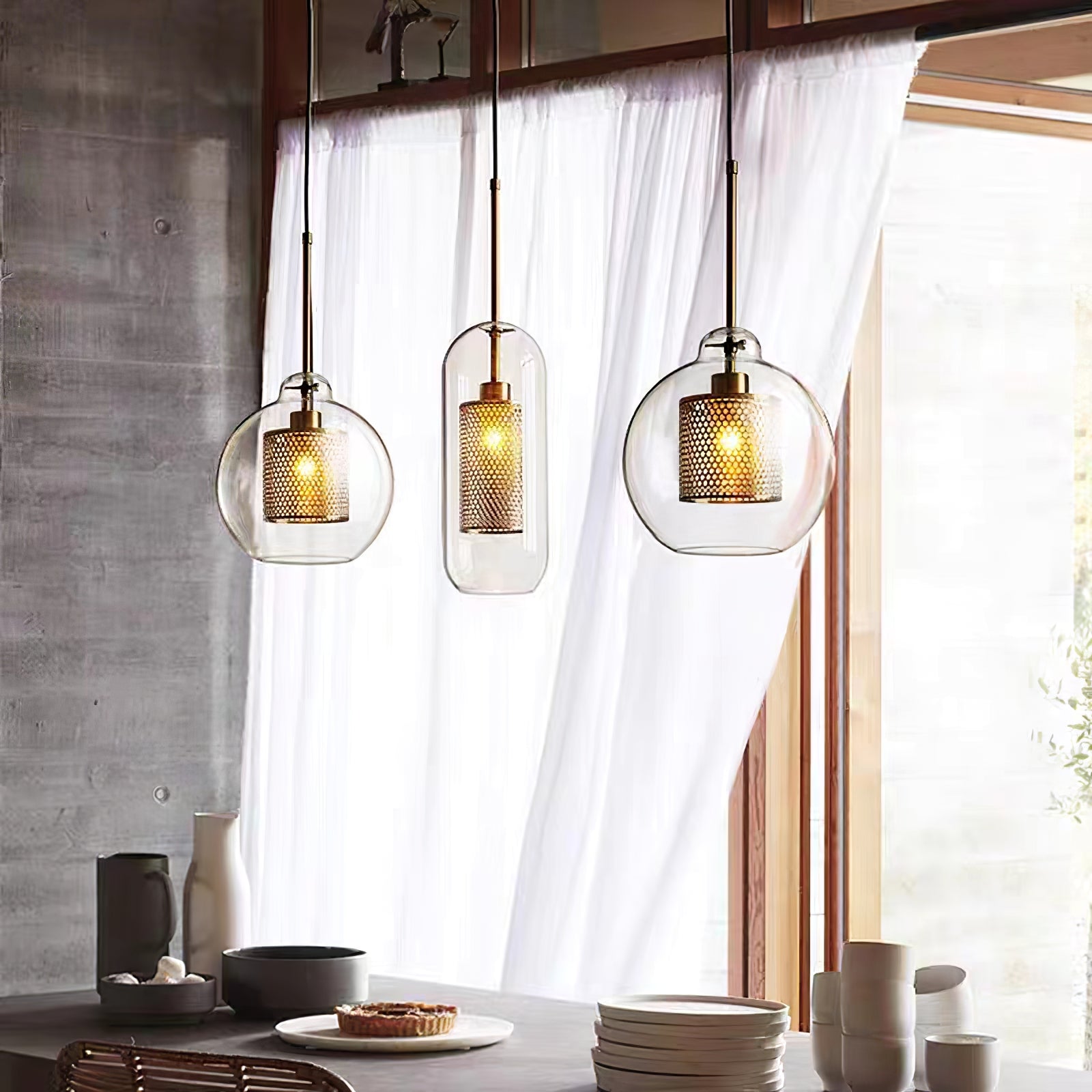 Chiswick Double-Layer Glass and Mesh Pendant Light