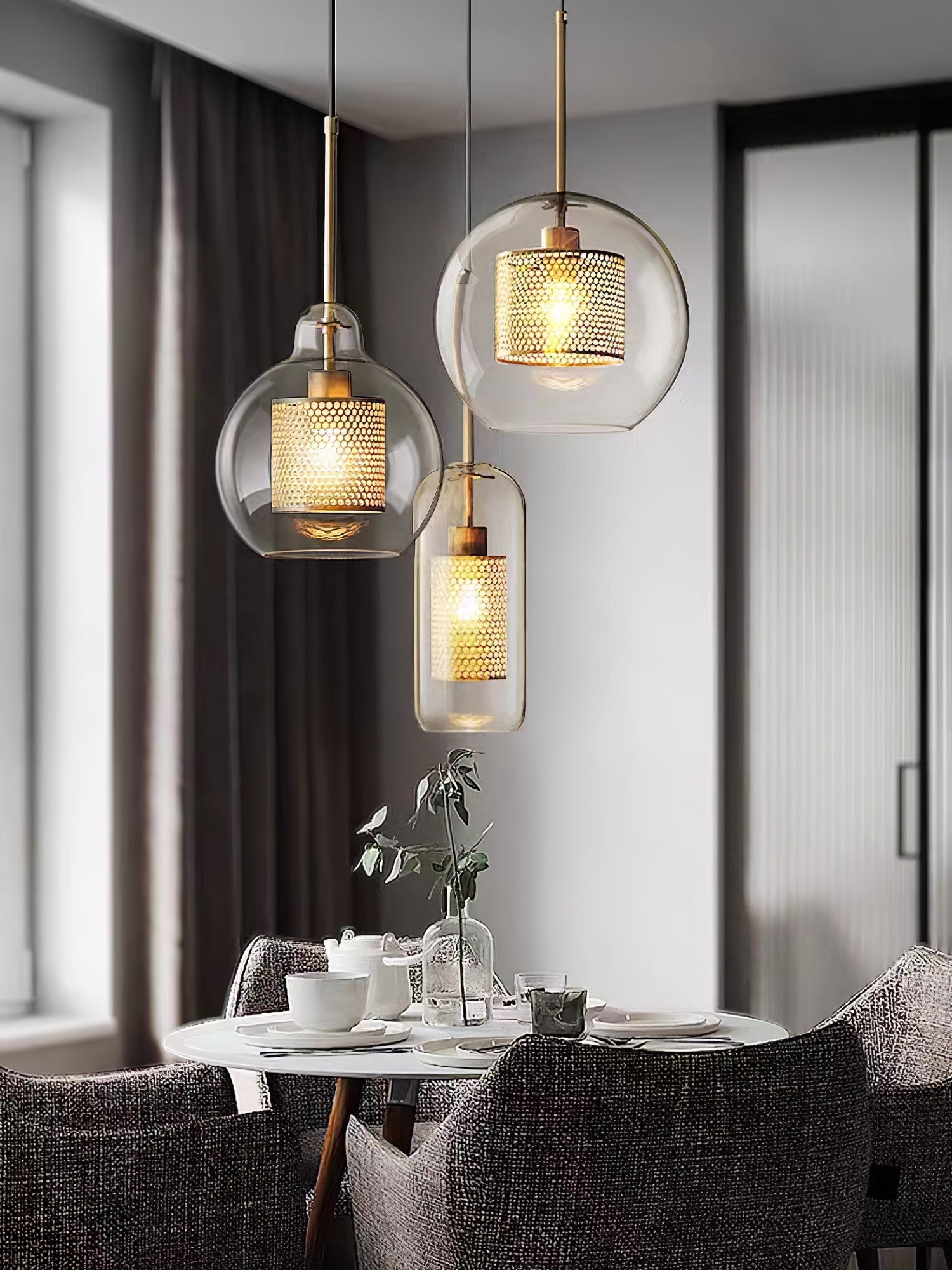 Chiswick Double-Layer Glass and Mesh Pendant Light