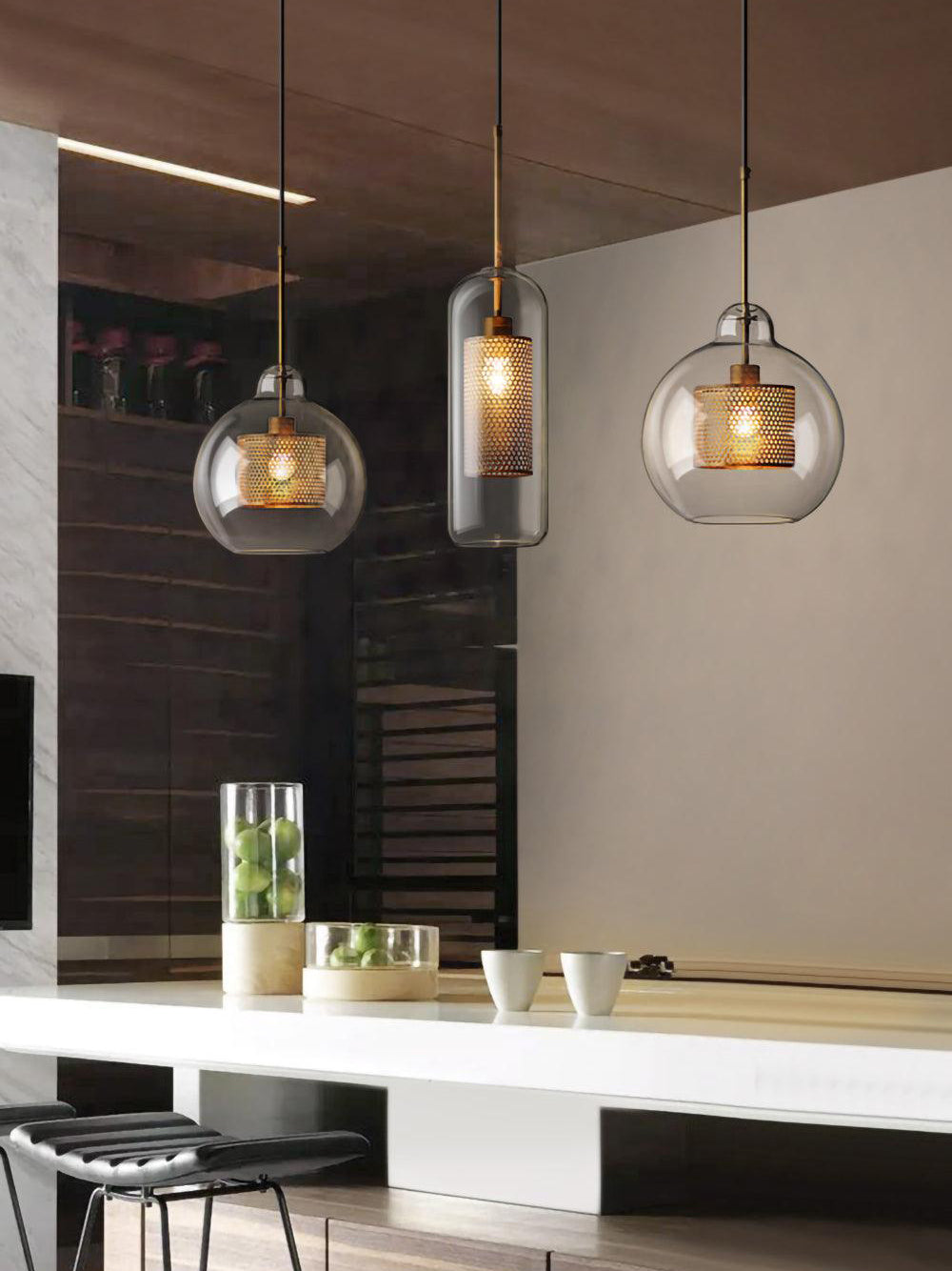 Chiswick Double-Layer Glass and Mesh Pendant Light